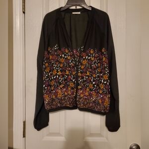 Maurices Jacket Sheer Blouse Top Black Floral Women's Medium